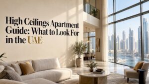 Double-height living room in a Dubai apartment