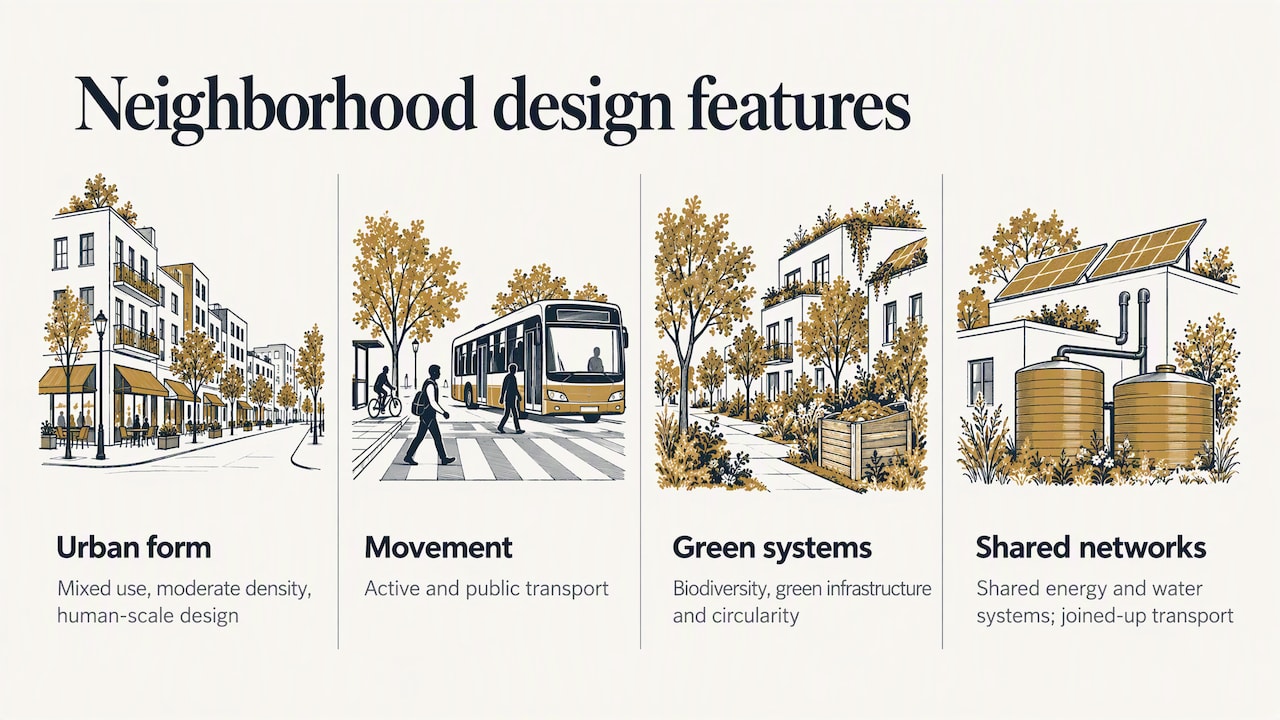 From one building to a green community — overview diagram